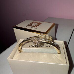 Gold-Tone Pavé Butterfly & Mother-of-Pearl Flower Bangle Bracelet